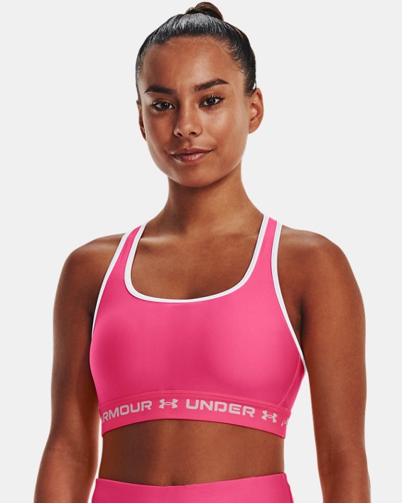 Women's Armour® Mid Crossback Sports Bra, Pink, pdpMainDesktop image number 0